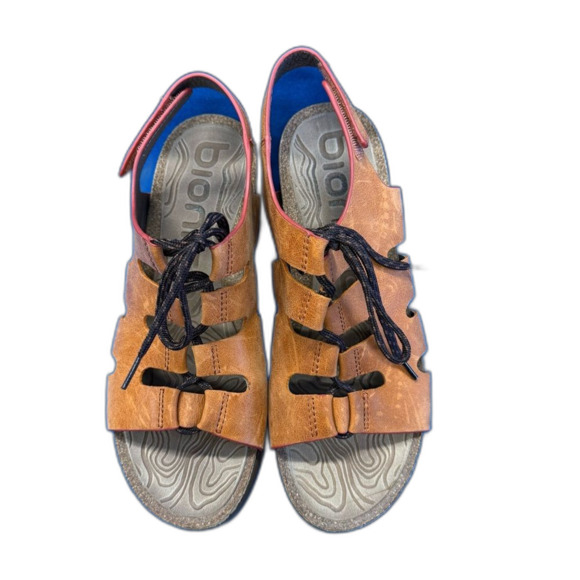 Bionica wedge orange leather sandals brown lace up  closure size 9.5 - Picture 3 of 14